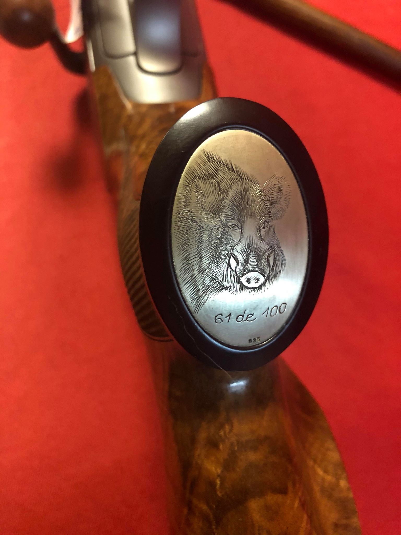 Majestueuse Blaser R8 édition limité , Grade  7, édition 61/100,avec calotte gravé .
Disponible en 300win ou en 9.3x62